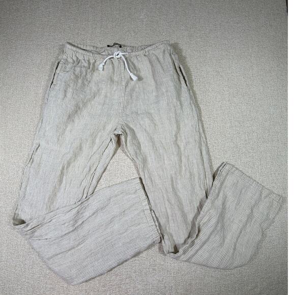 Brandy Melville Pants - Brandy Melville Women One Size Tan White Striped Linen Lounge Summer Pants